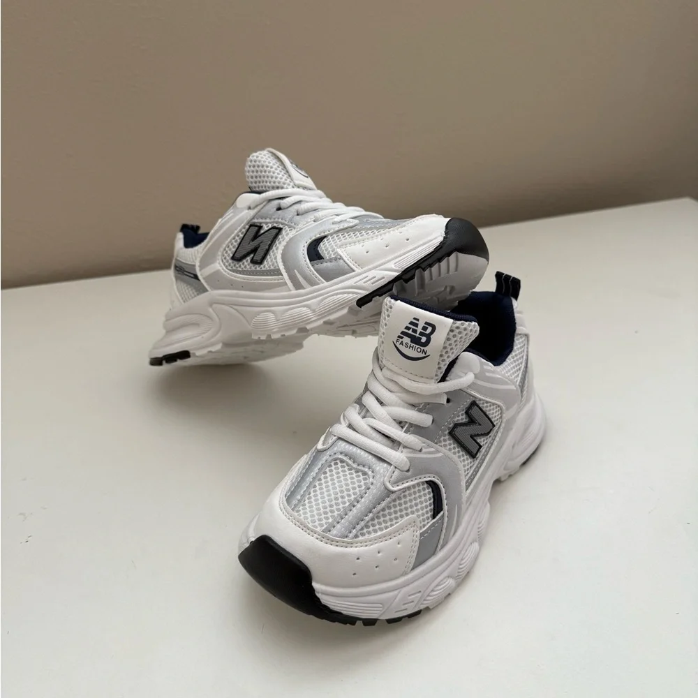 New Balance Kids White and Gray Sneakers - Picture 2 of 3